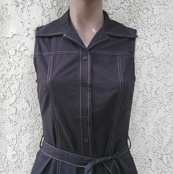 Black Sleeveless Button Down Shirt Dress - Picture 2 of 9